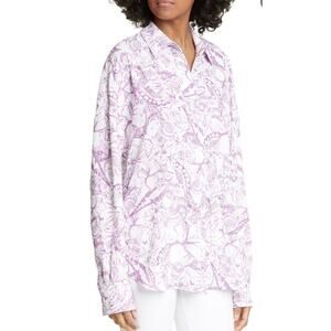 Tibi Isa Toile Printed Crepe De Chine Button Down Blouse Size XL